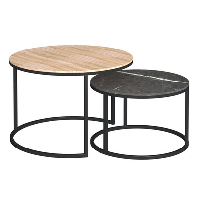 Столы журнальные «Лофт» DQ №1 Duae, 475(605)×320(420)×475(605) мм, цвет орех эко/чёрный мрамор/чёрный, 2 шт.