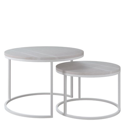 Столы журнальные «Лофт» DQ №1 Duae, 475(605)×320(420)×475(605) мм, цвет торос бежевый мрамор/белый, 2 шт.