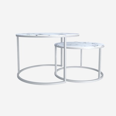 Столы журнальные «Лофт» DQ №2 Duae, 475(605)×320(420)×475(605) мм, цвет белый мрамор/белый, 2 шт.