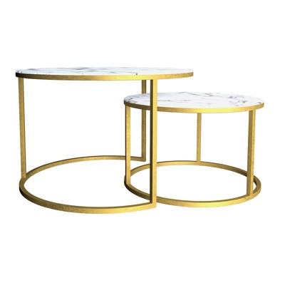 Столы журнальные «Лофт» DQ №2 Duae, 475(605)×320(420)×475(605) мм, цвет белый мрамор/золотой, 2 шт.
