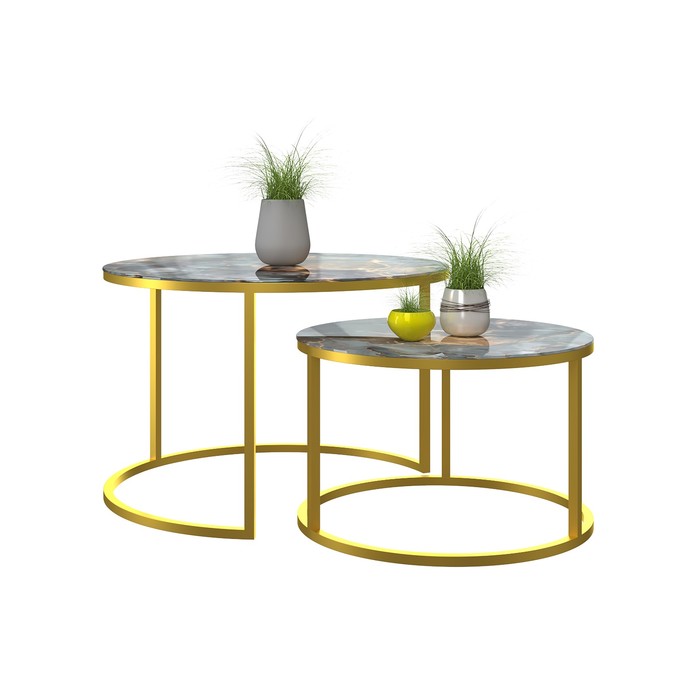 Столы журнальные «Лофт» DQ №2 Duae, 475(605)×320(420)×475(605) мм, цвет серо – зелёный мрамор/золотой, 2 шт. - Фото 1