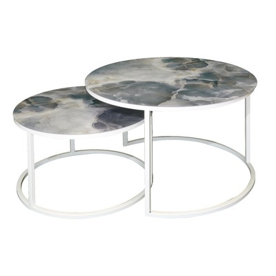 Столы журнальные «Лофт» DQ №2 Duae, 475(605)×320(420)×475(605) мм, цвет серый мрамор/белый, 2 шт.