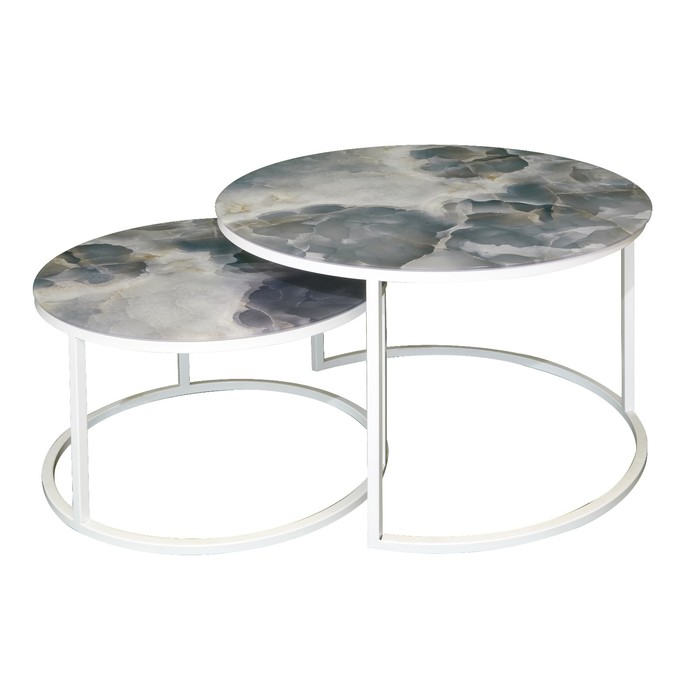 Столы журнальные «Лофт» DQ №2 Duae, 475(605)×320(420)×475(605) мм, цвет серый мрамор/белый, 2 шт. - Фото 1