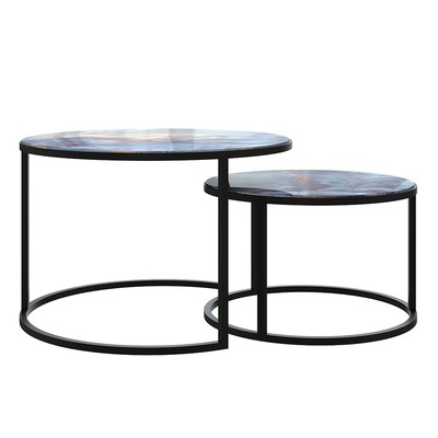 Столы журнальные «Лофт» DQ №2 Duae, 475(605)×320(420)×475(605) мм, цвет синий космос/чёрный, 2 шт.