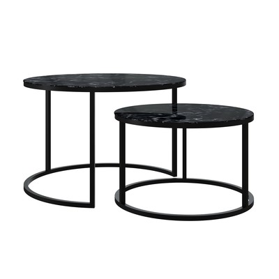 Столы журнальные «Лофт» DQ №2 Duae, 475(605)×320(420)×475(605) мм, цвет мрамор чёрный/чёрный, 2 шт.