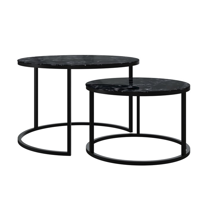 Столы журнальные «Лофт» DQ №2 Duae, 475(605)×320(420)×475(605) мм, цвет мрамор чёрный/чёрный, 2 шт. - Фото 1