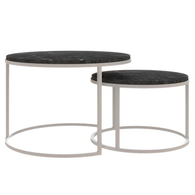 Столы журнальные «Лофт» DQ №2 Duae, 475(605)×320(420)×475(605) мм, цвет чёрный мрамор/белый, 2 шт.