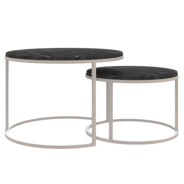 Столы журнальные «Лофт» DQ №2 Duae, 475(605)×320(420)×475(605) мм, цвет чёрный мрамор/белый, 2 шт. - Фото 1