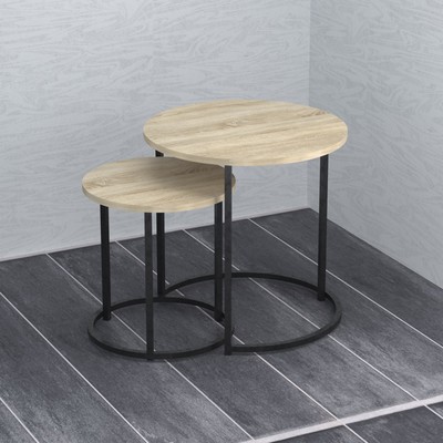 Столы журнальные «Лофт» DQ Ranod, 500(370)×500(370)×500(384) мм, цвет чёрный/дуб сонома