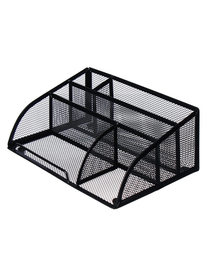 Подставка для канцелярских принадлежностей, 5 отделений, сетка, металл, чёрная - Фото 1