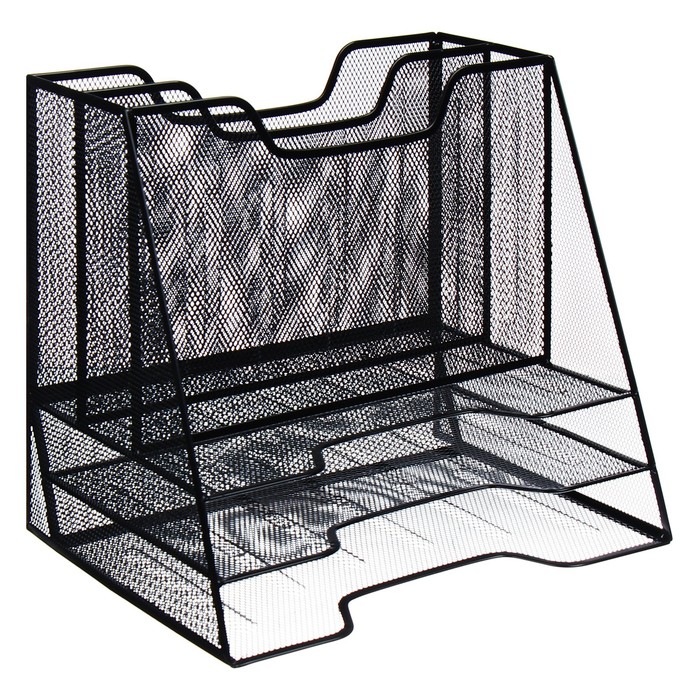 Лоток для бумаг металлическая сетка, 5 отделений, чёрный - Фото 1