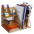 Подставка для канцелярских принадлежностей, 7 отделений, сетка, металл, золотой - Фото 4