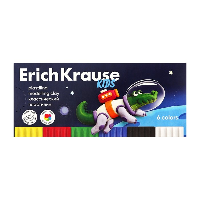 Пластилин 6 цветов, 108 г, ErichKrause "Kids Space Animals", со стеком, в картонной упаковке
