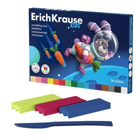 Пластилин 16 цветов, 216 г, ErichKrause "Kids Space Animals", со стеком, в картонной упаковке 10326402