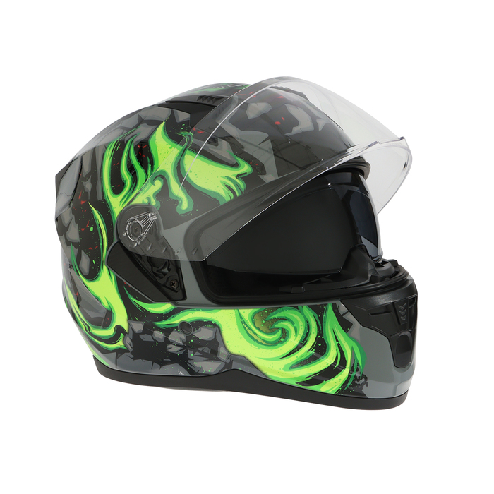 Шлем интеграл с двумя визорами, размер XXL, модель BLD-M67E, черно-зеленый
