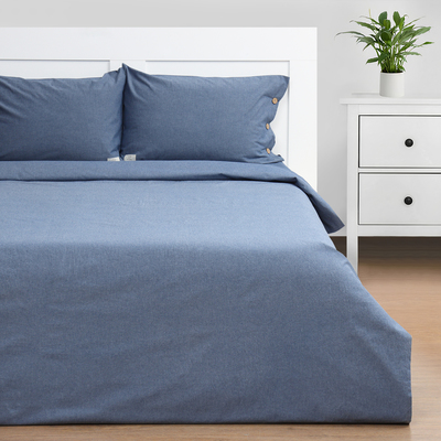 Постельное бельё евро «Этель» Denim, жатый хлопок, синее