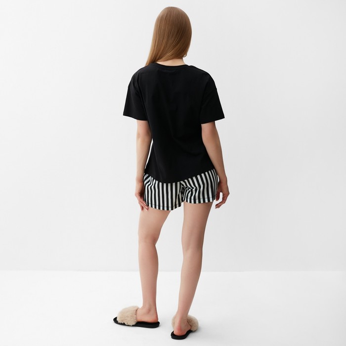 Комплект женский домашний (футболка,шорты), цвет черно-мятная полоска, р-р 42 - фото 1909506565