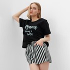 Пижама женская (футболка, шорты), размер 42, цвет чёрно-мятная полоска - фото 24345572