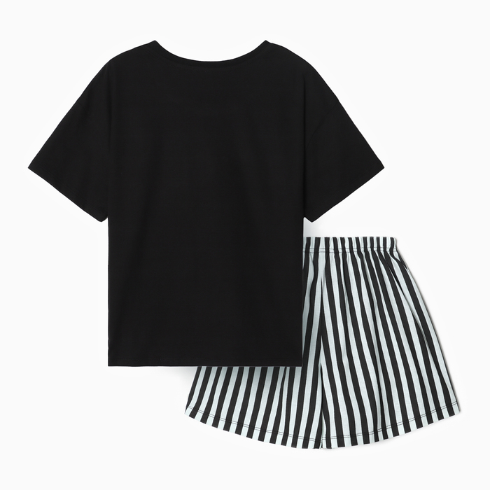 Комплект женский домашний (футболка,шорты), цвет черно-мятная полоска, р-р 42 - фото 1909506563