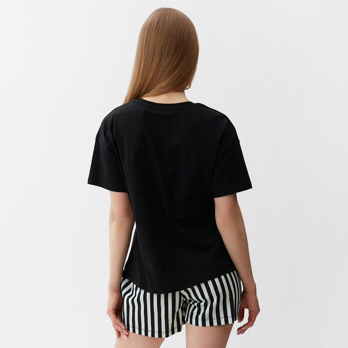 Комплект женский домашний (футболка,шорты), цвет черно-мятная полоска, р-р 52