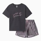 Комплект женский домашний (футболка,шорты), цвет графит розовая полоска, р-р 42 - Фото 2