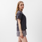 Комплект женский домашний (футболка,шорты), цвет графит розовая полоска, р-р 54 - фото 24345603