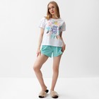Комплект женский домашний (футболка,шорты), цвет мятный с цветком, р-р 46 - Фото 2