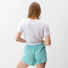 Комплект женский домашний (футболка,шорты), цвет мятный с цветком, р-р 50 - Фото 4