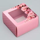 Коробка-фоторамка подарочная складная, упаковка, «Нежные розы», 14 х 14 х 8 см - фото 321055905
