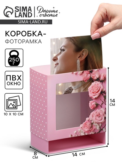Коробка-фоторамка подарочная складная, упаковка, «Нежные розы», 14×14×8 см