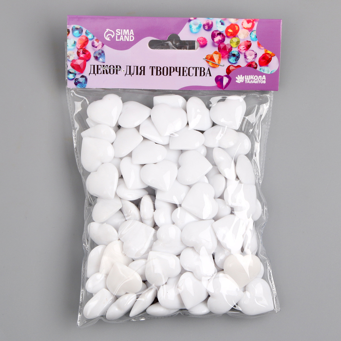 Сердечки пластиковые декоративные, набор 100 шт., размер 1 шт. — 2 × 2 см, цвет белый