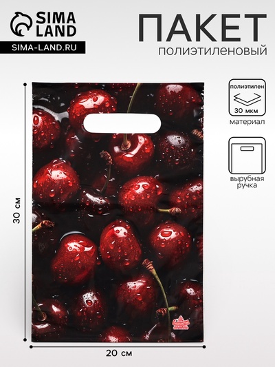 Пакет «Вишня», полиэтиленовый с вырубной ручкой, 20×30 см, 30 мкм