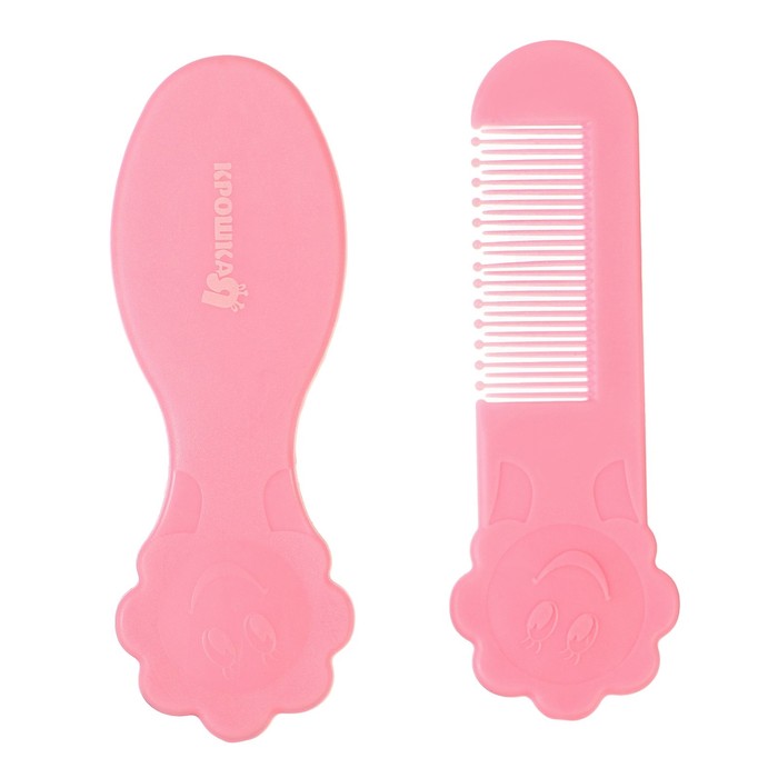 Набор для ухода за волосами: расческа и щетка «Цветочек»,  цвет розовый