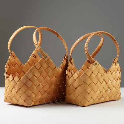 Корзина плетёная для хранения, секвойя, натуральная, набор 2 шт.