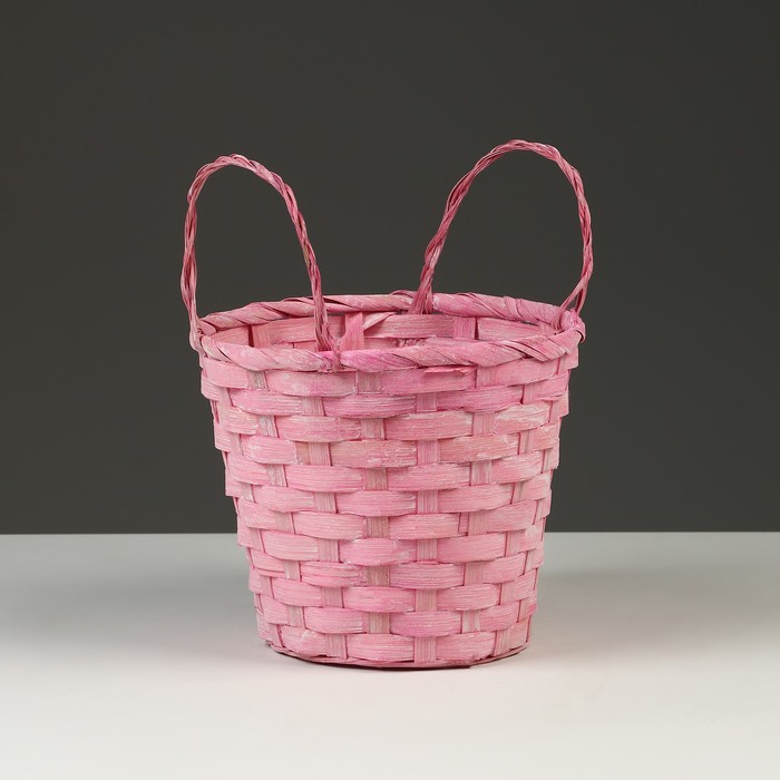 Корзина плетеная, D16 х 13,5 х 20 см, розовая, бамбук - Фото 1