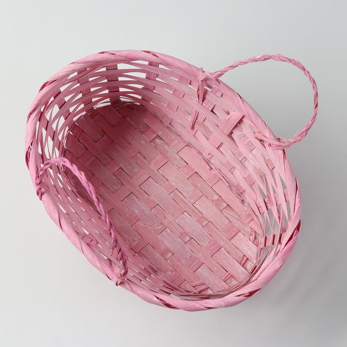 Корзина плетеная, D23 х 17 х 10/36 см, розовая, бамбук