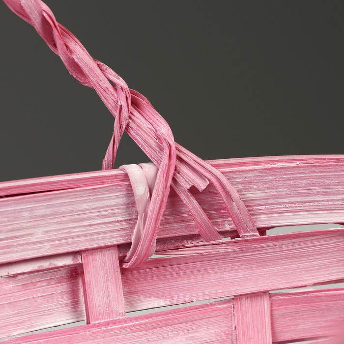 Корзина плетеная, D26 х 13 х 11 см, розовая, бамбук