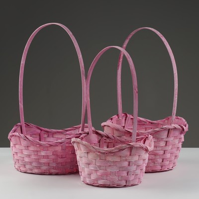 Корзина плетёная для хранения Jute, бамбук, розовая, набор 3 шт.