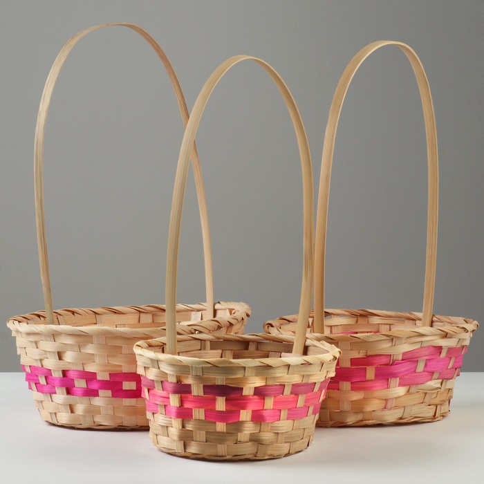 

Набор корзин, 27x21x10/38 см, 24x19x10/36 см, 22x18x10/34 см, 3 шт, розовые, бамбук