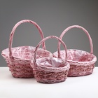 Набор плетеных корзин, 37х30х35,5 см, 31х24х31 см, 25,5х19х25 см, 3 шт, розовые, ива - фото 321112560