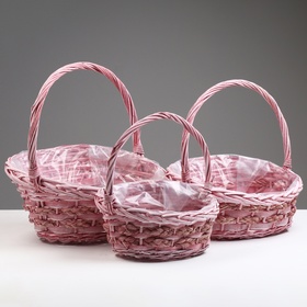 Набор плетеных корзин, 37х30х35,5 см, 31х24х31 см, 25,5х19х25 см, 3 шт, розовые, ива