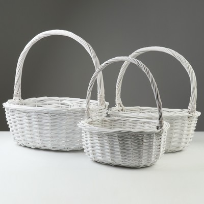 Корзина плетёная для хранения, лоза, с ручкой, овальная, светлая, набор 3 шт.