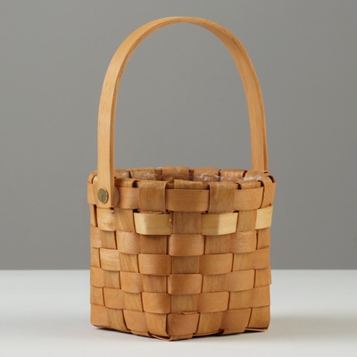 Корзина плетёная для хранения, 13×13×11 см, ручка h=12 см, секвойя, цвет натуральный