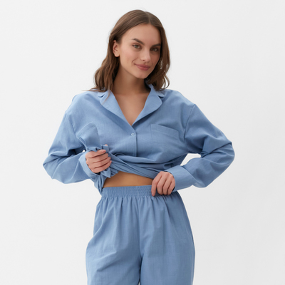 Пижама женская (рубашка, брюки) KAFTAN Basic, размер 48-50, голубая