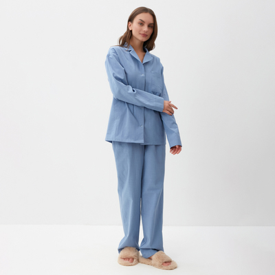 Пижама женская: рубашка, брюки, KAFTAN Basic, размер 52-54, голубая