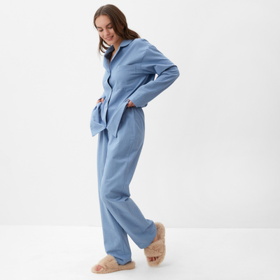 Пижама женская (рубашка, брюки) KAFTAN Basic, размер 52-54, голубая