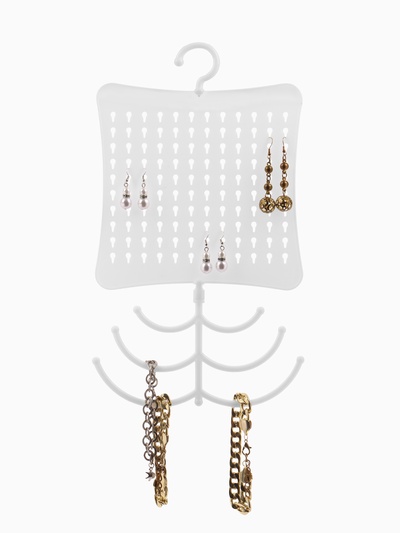 Органайзер для украшений QF, с крючком, 60 пар, 6 крючков, пластик, 20×0.5×35 см, белый