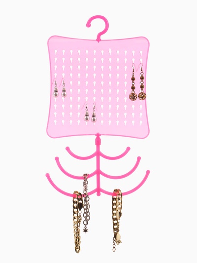 Органайзер для украшений QF, с крючком, 60 пар, 6 крючков, пластик, 20×0.5×35 см, розовый