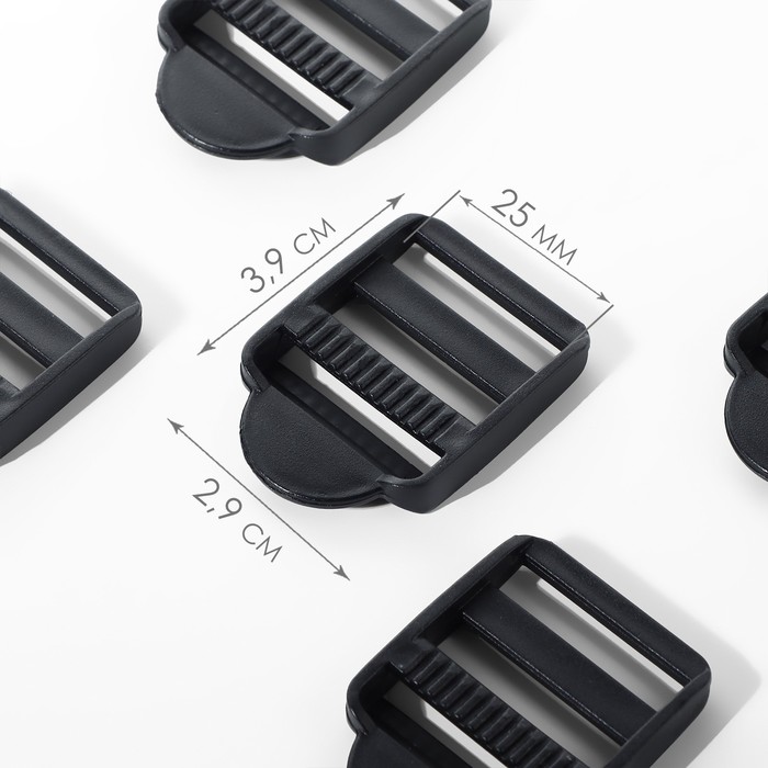 Пряжка регулирующая, трёхщелевая, вн. ширина=25 мм, s=2 мм, 10 шт., чёрная - Фото 1