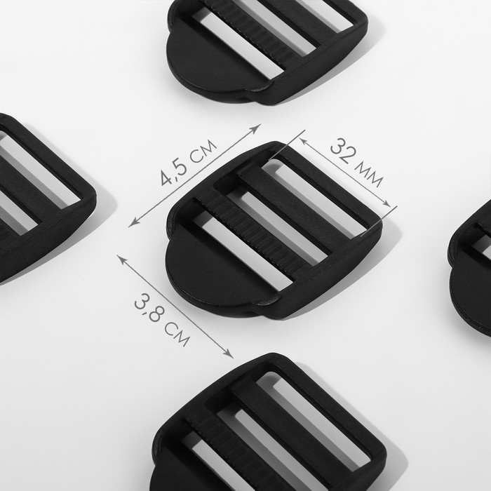 Пряжка регулирующая, трёхщелевая, вн. ширина=32 мм, s=3 мм, 10 шт., чёрная - Фото 1